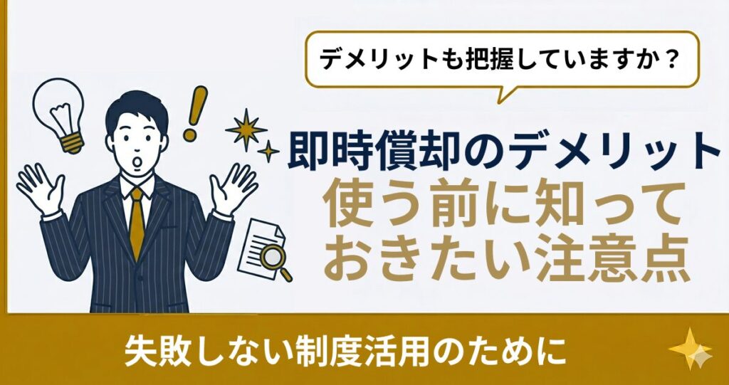 即時償却 デメリットと失敗事例 税務調査リスクの解説図