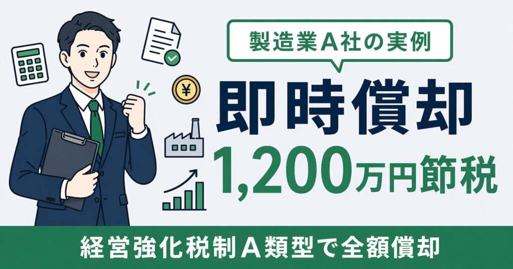 即時償却 事例｜製造業A社が経営強化税制で1,200万円を節税した実例解説【2026年版】