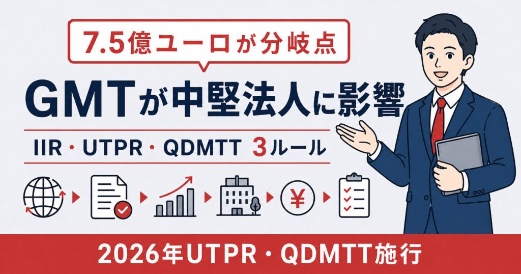 グローバルミニマム課税 OECD Pillar 2 の中堅法人への影響とIIR・UTPR・QDMTT 3ルールを解説するアイキャッチ画像