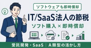 IT企業・SaaS法人の節税対策アイキャッチ画像。ソフトウェア購入×即時償却の使い方を解説