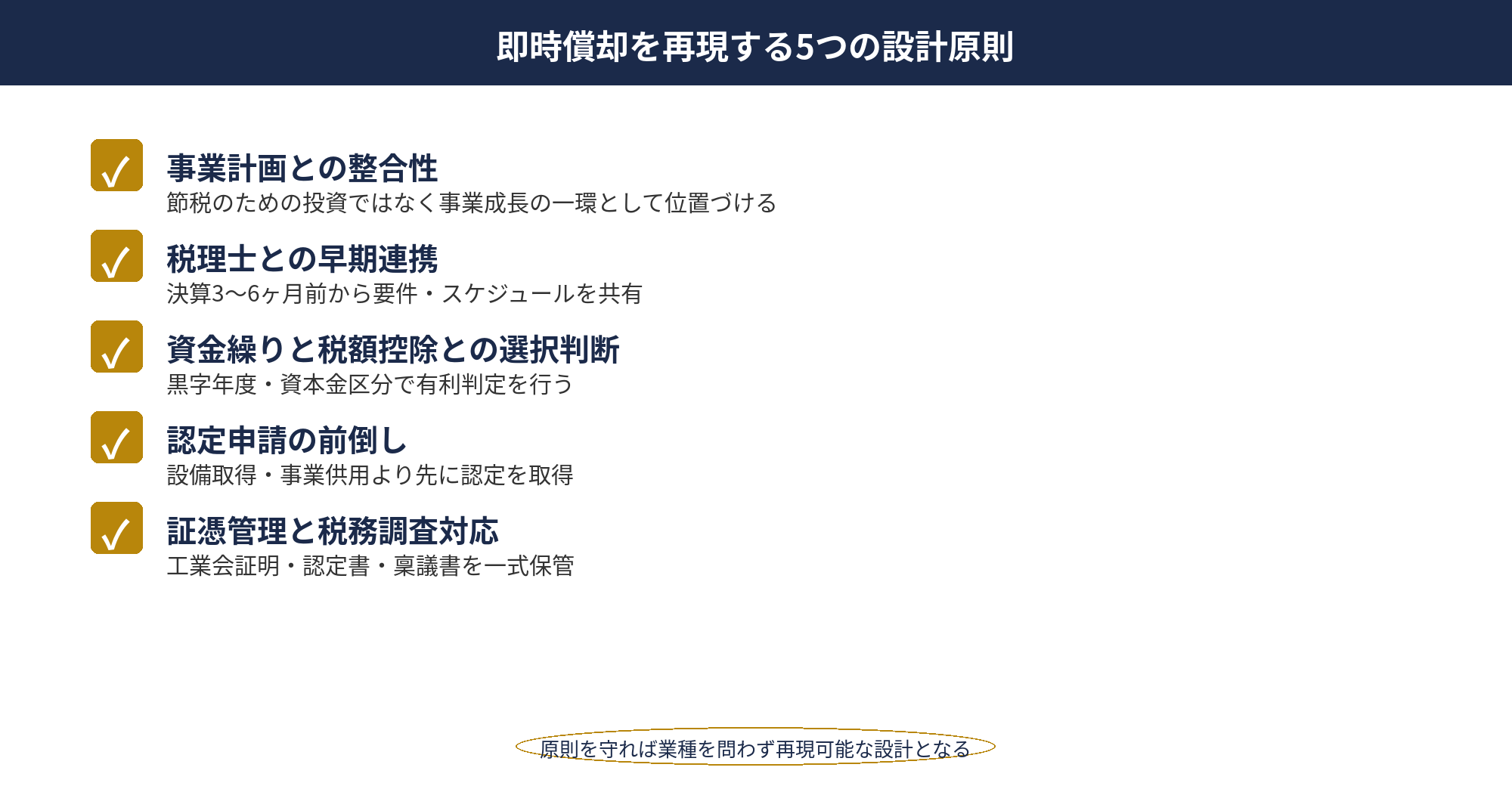 即時償却 事例：他社応用のための5つの設計原則チェックリスト