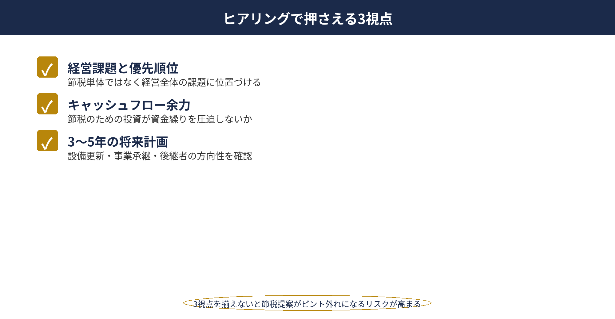 税理士 節税提案 事例：ヒアリングで押さえる3視点チェックリスト