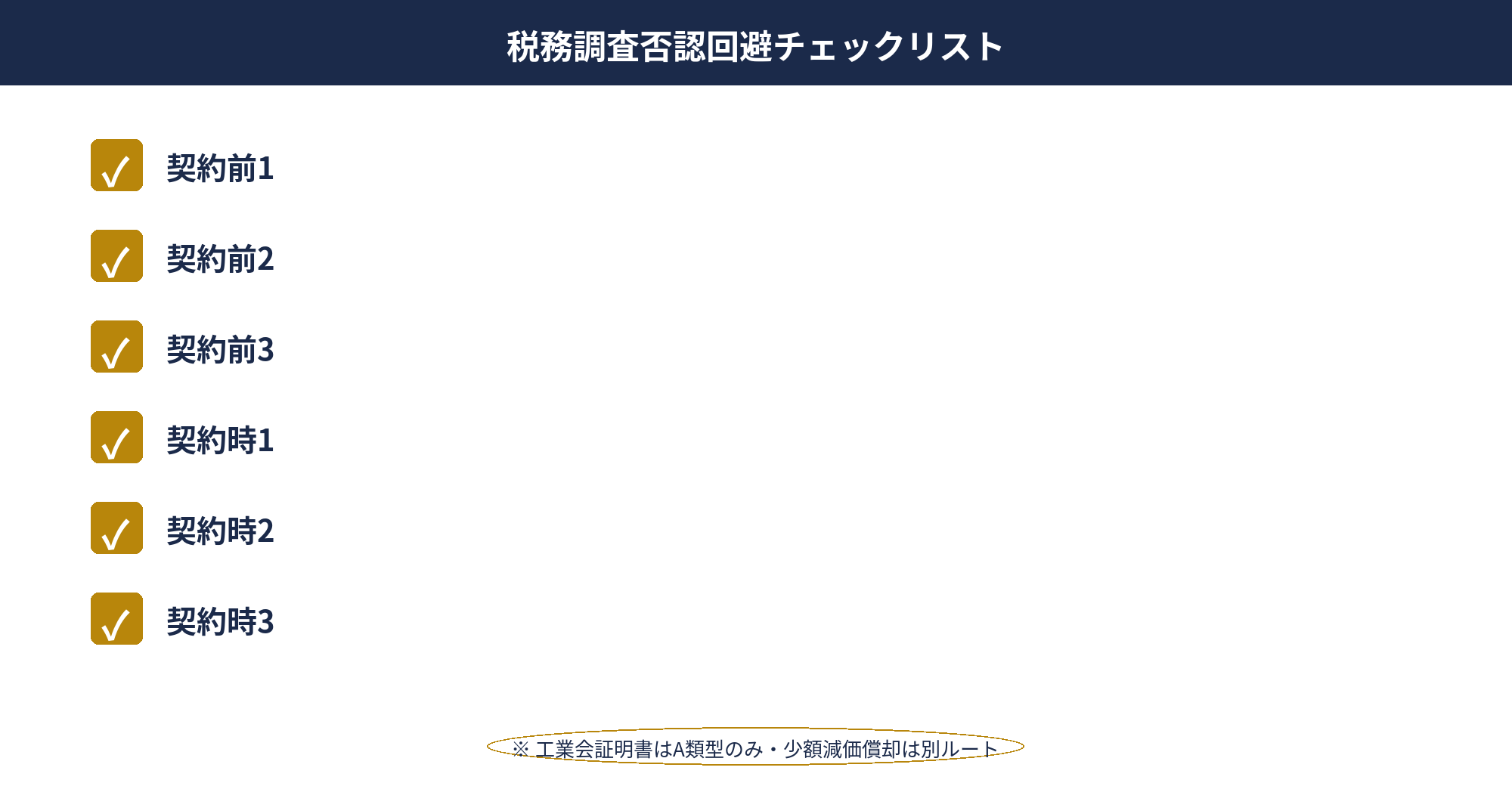 即時償却主力5商材：税務調査で否認されないための契約前・契約時・契約後の3フェーズチェックリスト